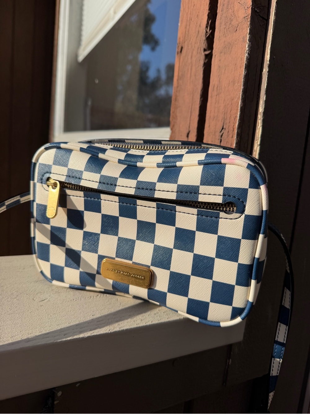 Marc Jacobs Blue and White Checkerboard Crossbody Bag